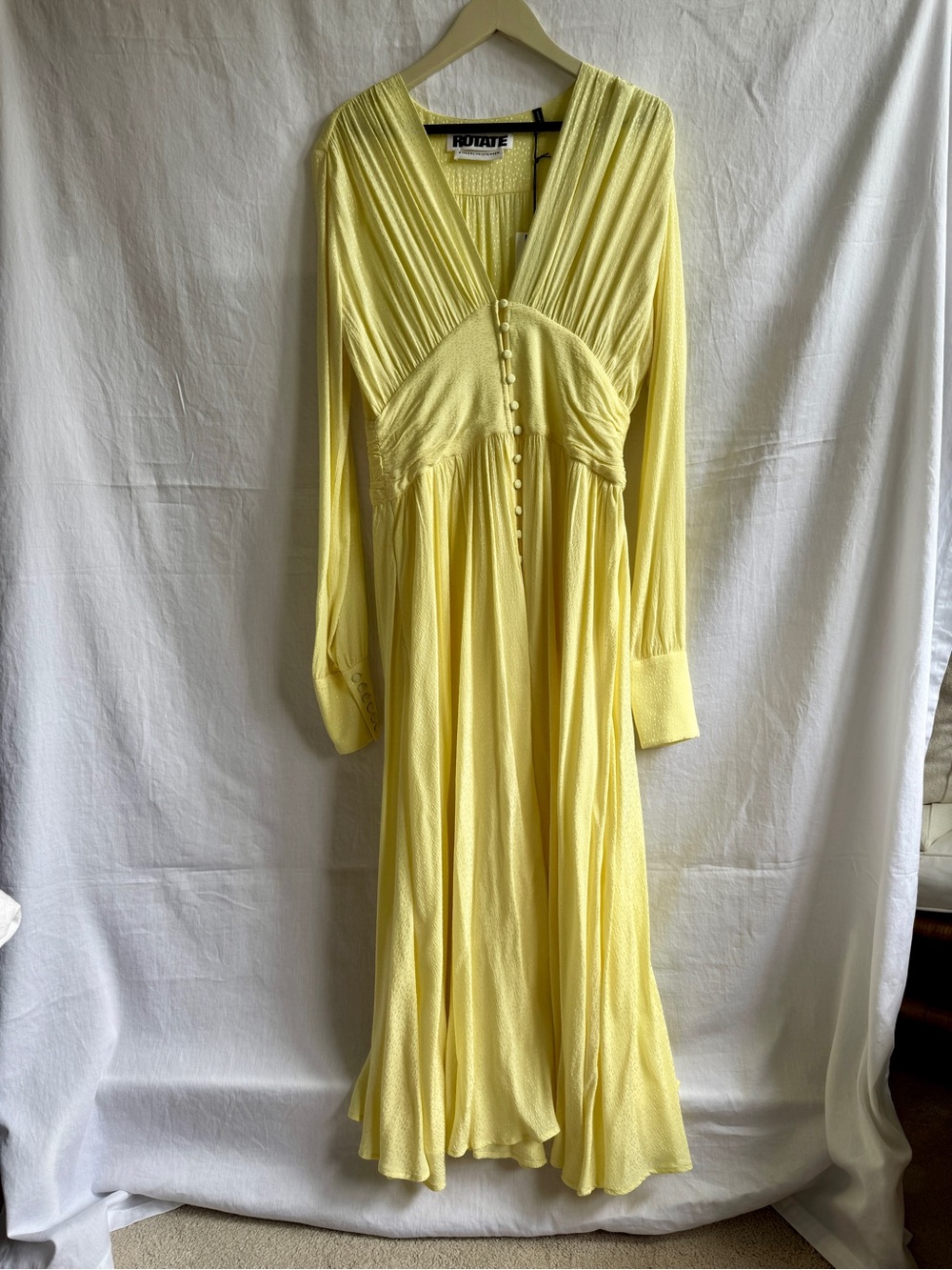 ROTATE Birger Christensen Yellow Long Sleeve Midi Dress
